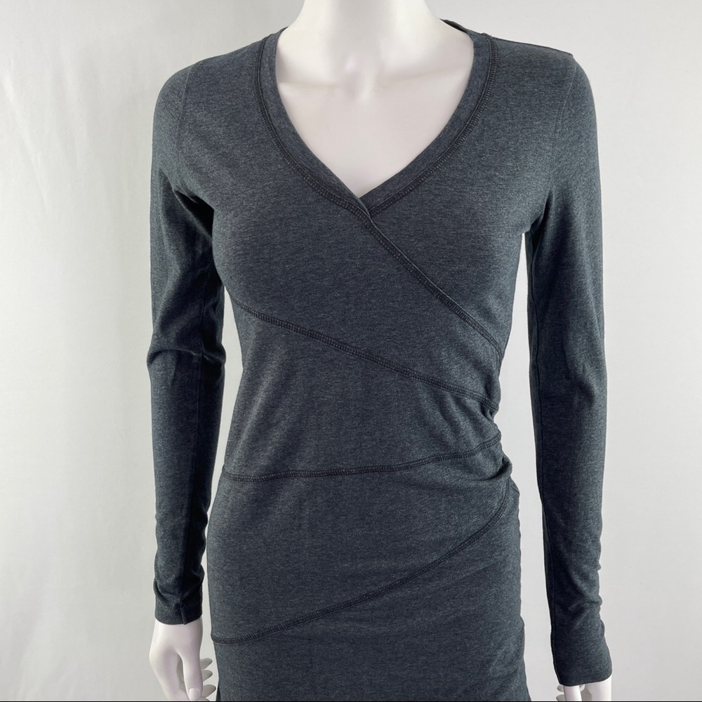 Athleta Size XXS Charcoal Gray Long Sleeve SUNBURST Dress Stretch - Picture 2 of 10